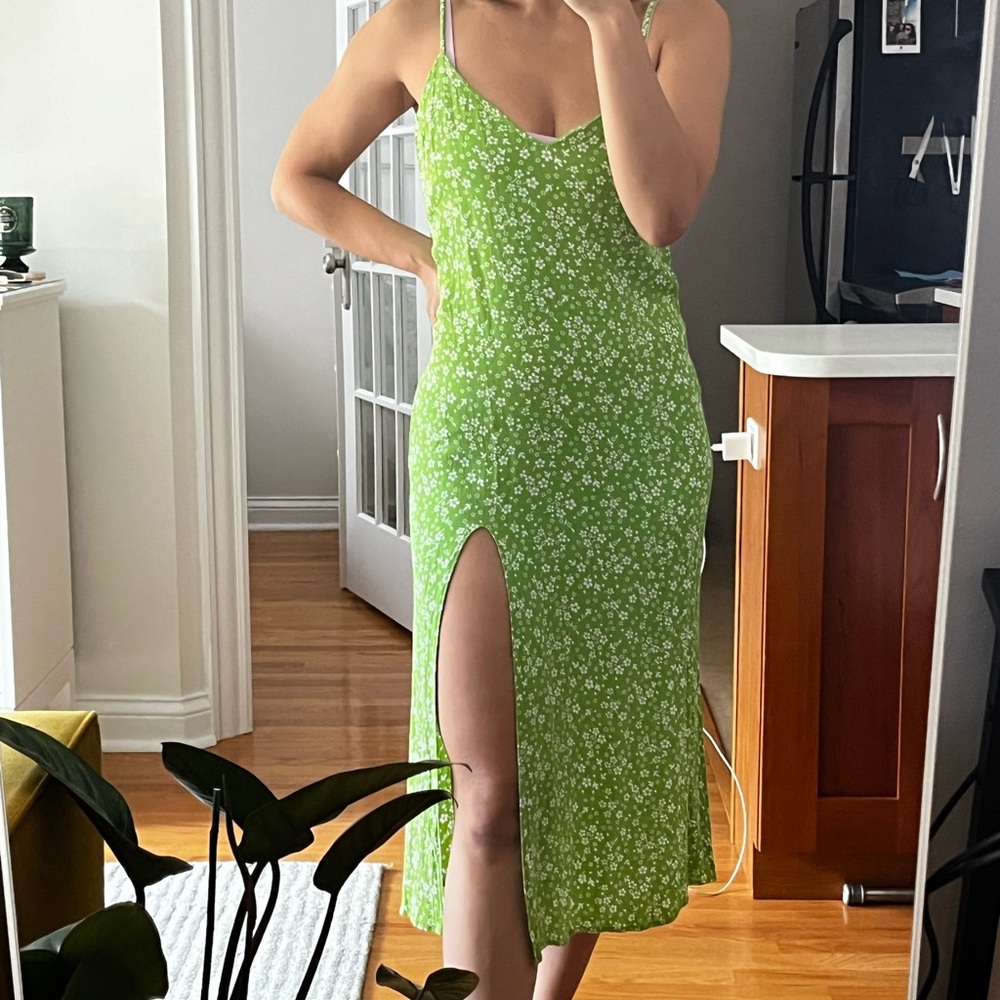 Reformation Lime Green Floral Midi Dress
